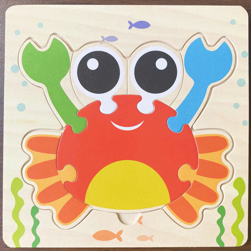 High Quality 3D Wooden Puzzles Educational Cartoon Animals Early Learning Cognition Intelligence 