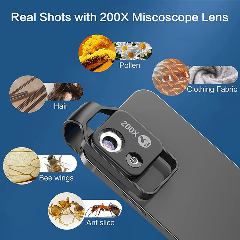 200X Cell Phone Microscope Accessory with Lens, Portable Mini Digital Microscope with LED Light