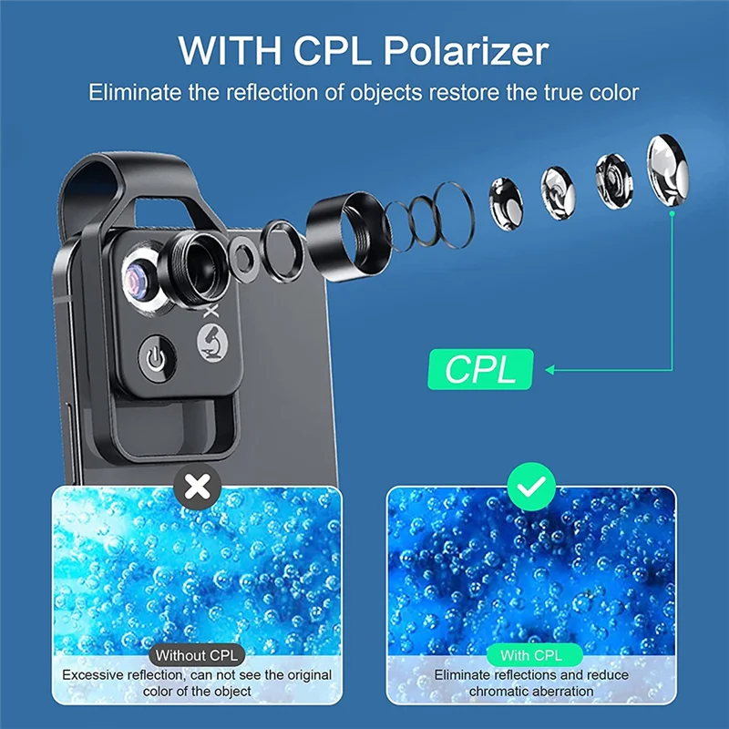 200X Cell Phone Microscope Accessory with Lens, Portable Mini Digital Microscope with LED Light