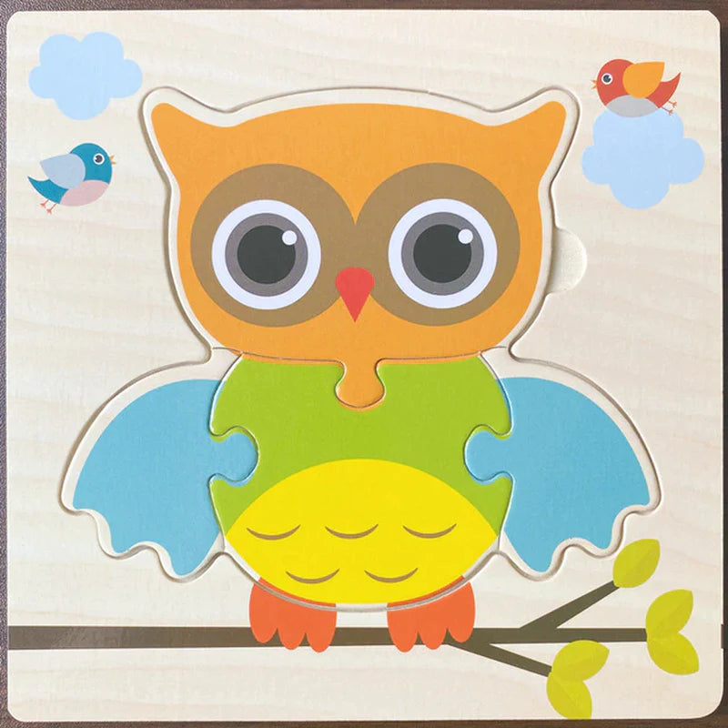 High Quality 3D Wooden Puzzles Educational Cartoon Animals Early Learning Cognition Intelligence 