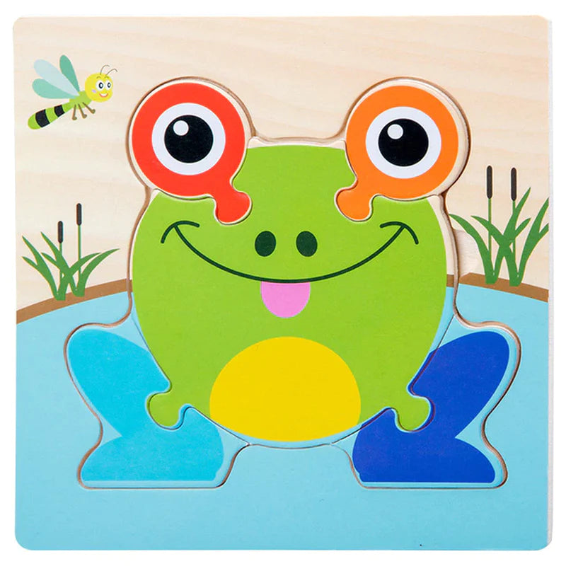 High Quality 3D Wooden Puzzles Educational Cartoon Animals Early Learning Cognition Intelligence 