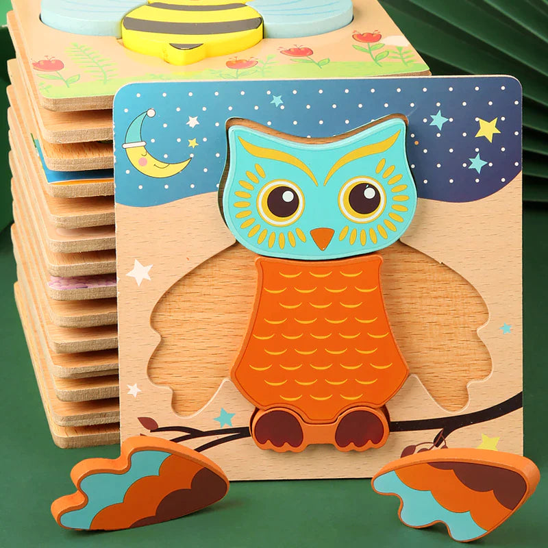 High Quality 3D Wooden Puzzles Educational Cartoon Animals Early Learning Cognition Intelligence 