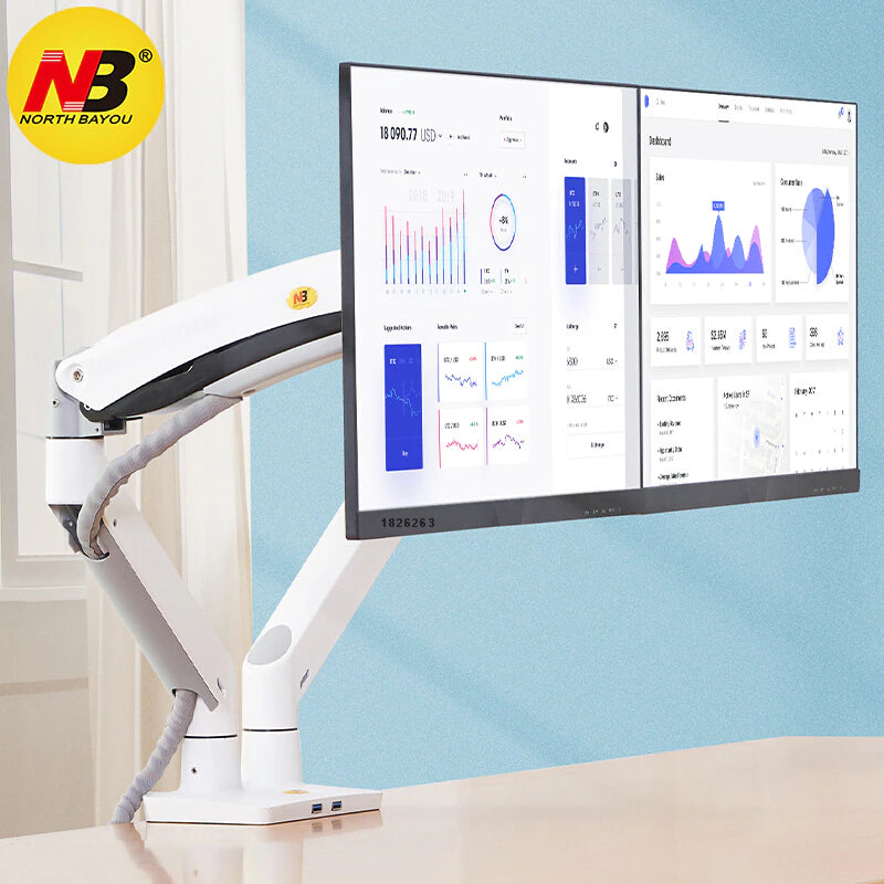 NB F195A Aluminum 22-32 Inch Dual LCD LED Monitor Mount Gas Spring Arm Monitor Holder Load 3-12Kgs