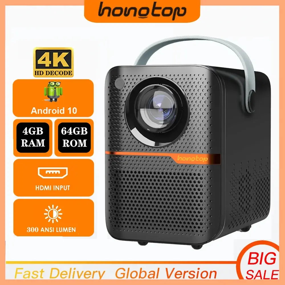 Android Smart Mini Projector 300ANSI Lumen Portable Projector 4K with WIFI Bluetooth 1080P Home Movie Theater Beamer