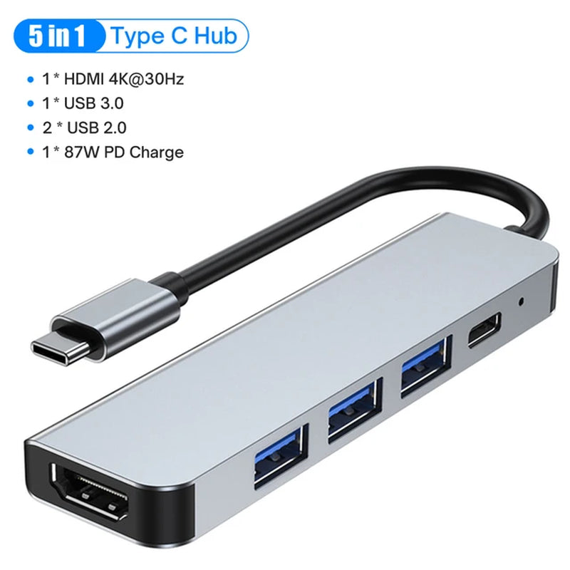 USB C HUB with 4K HDMI 100W PD USB C Port USB 3.0 RJ45 Ethernet SD/TF Card Reader Docking Station 4/5/6/8 Ports USB C Adapter