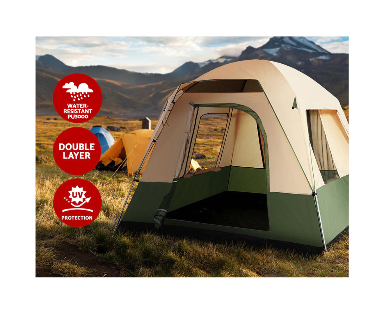 Family Camping Tent 4 Person Hiking Beach Tents Canvas