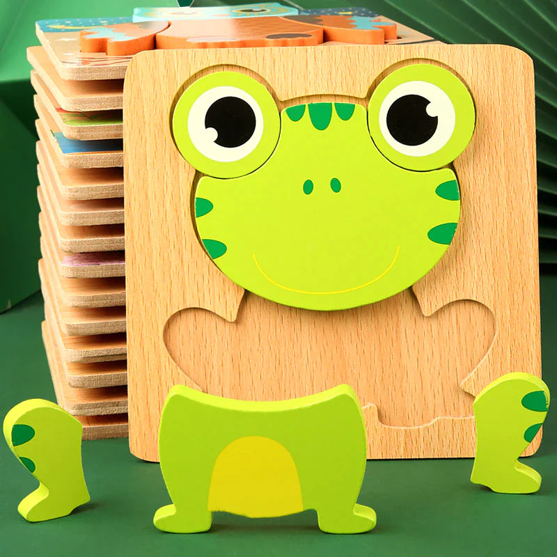 High Quality 3D Wooden Puzzles Educational Cartoon Animals Early Learning Cognition Intelligence 