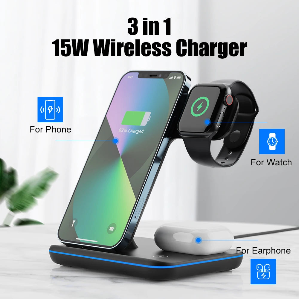 3 in 1Wireless Charger for Apple 14 13 12 Pro Max Mini Airpods Pro Iwatch Applewatch 8 7 SE 2 Stand