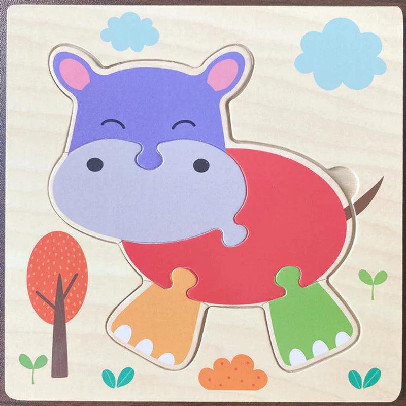 High Quality 3D Wooden Puzzles Educational Cartoon Animals Early Learning Cognition Intelligence 