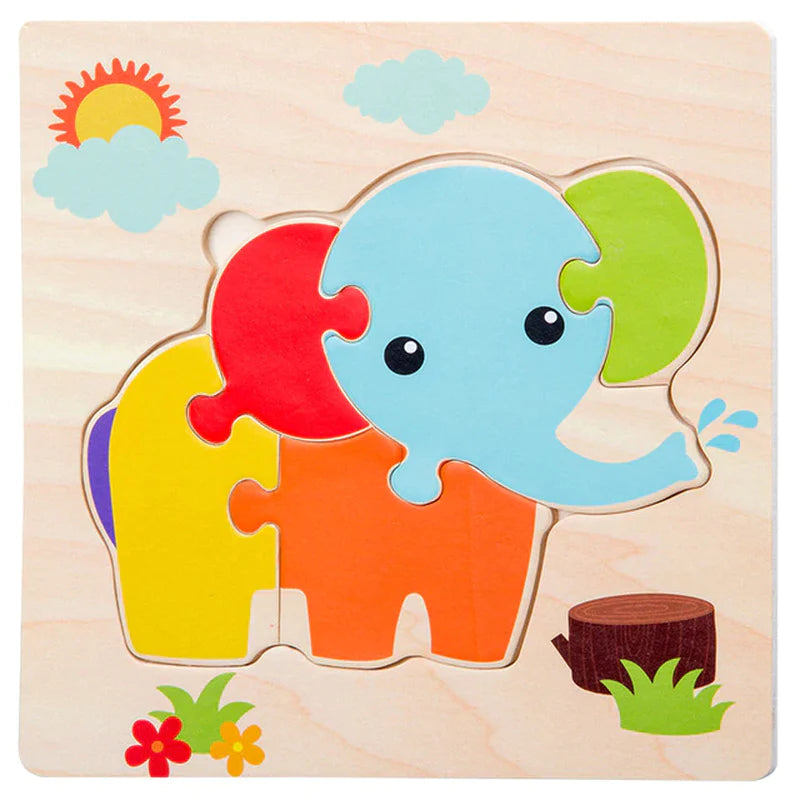 High Quality 3D Wooden Puzzles Educational Cartoon Animals Early Learning Cognition Intelligence 