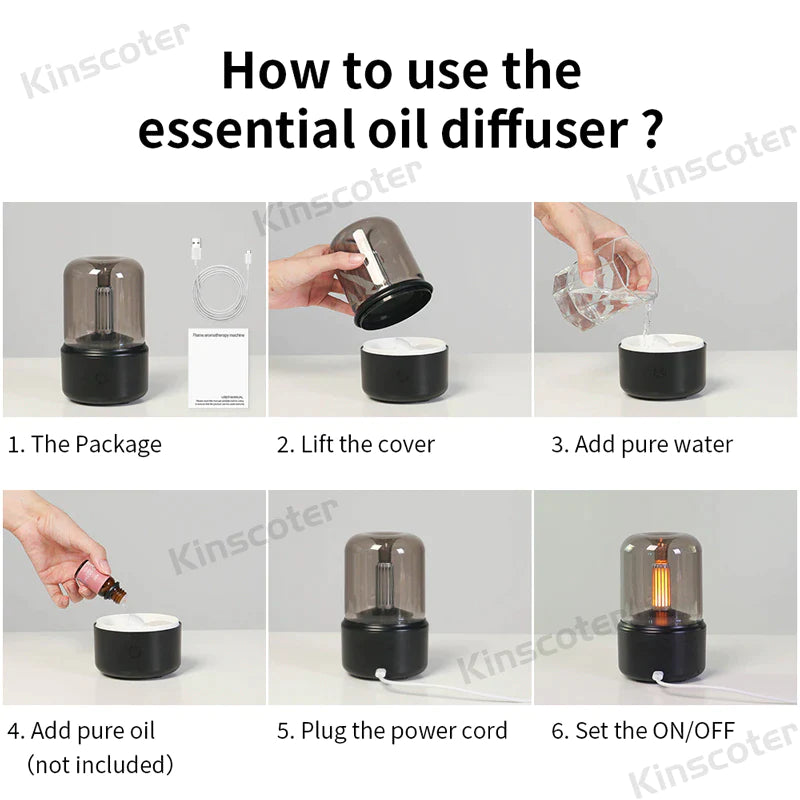 KINSCOTER Portable Mini Aroma Diffuser USB Air Humidifier Essential Oil Night Light Cold Mist Maker