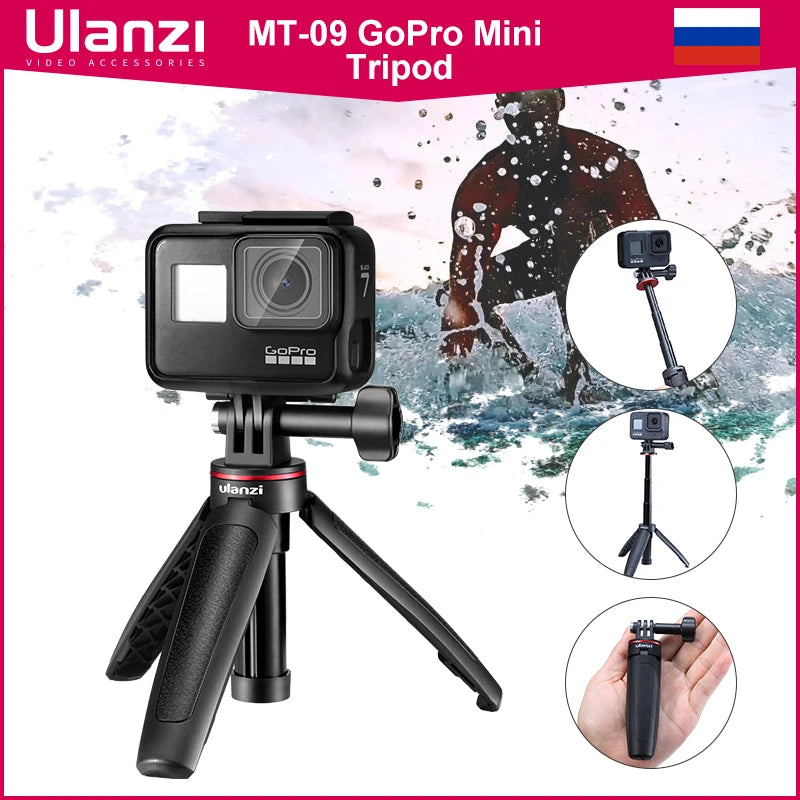 MT-09 Extend Gopro Vlog Tripod Mini Portable Tripod for Gopro Hero 12 11 10 9 8 7 6 Black Session Osmo Action Insta360 X3