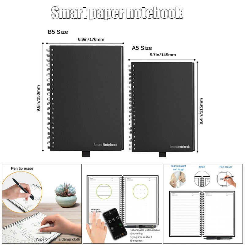 Elfinbook Smart Reusable Erasable Spiral A5 B5 Notebook Paper Notepad Journal Drawing