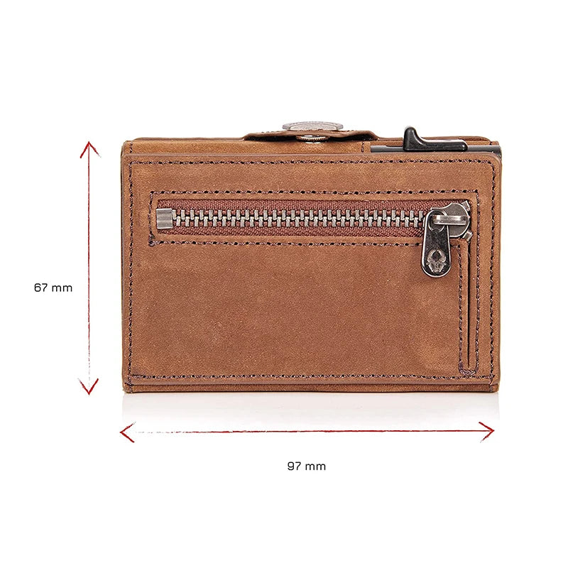 Pop-Up Credit Card Case with RFID Protection Genuine Leather Wallet with Compartment for Notes and Coins for Men and Women