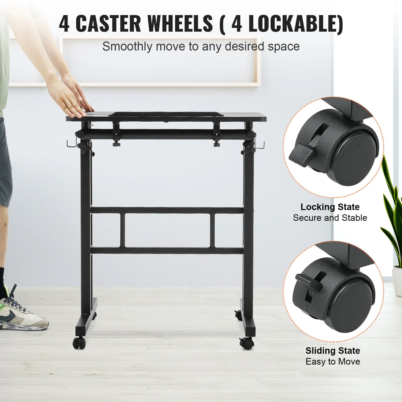 VEVOR 26.4"-44.9" Gas-Spring Height Adjustable Sit-Stand Desk with 360° Swivel