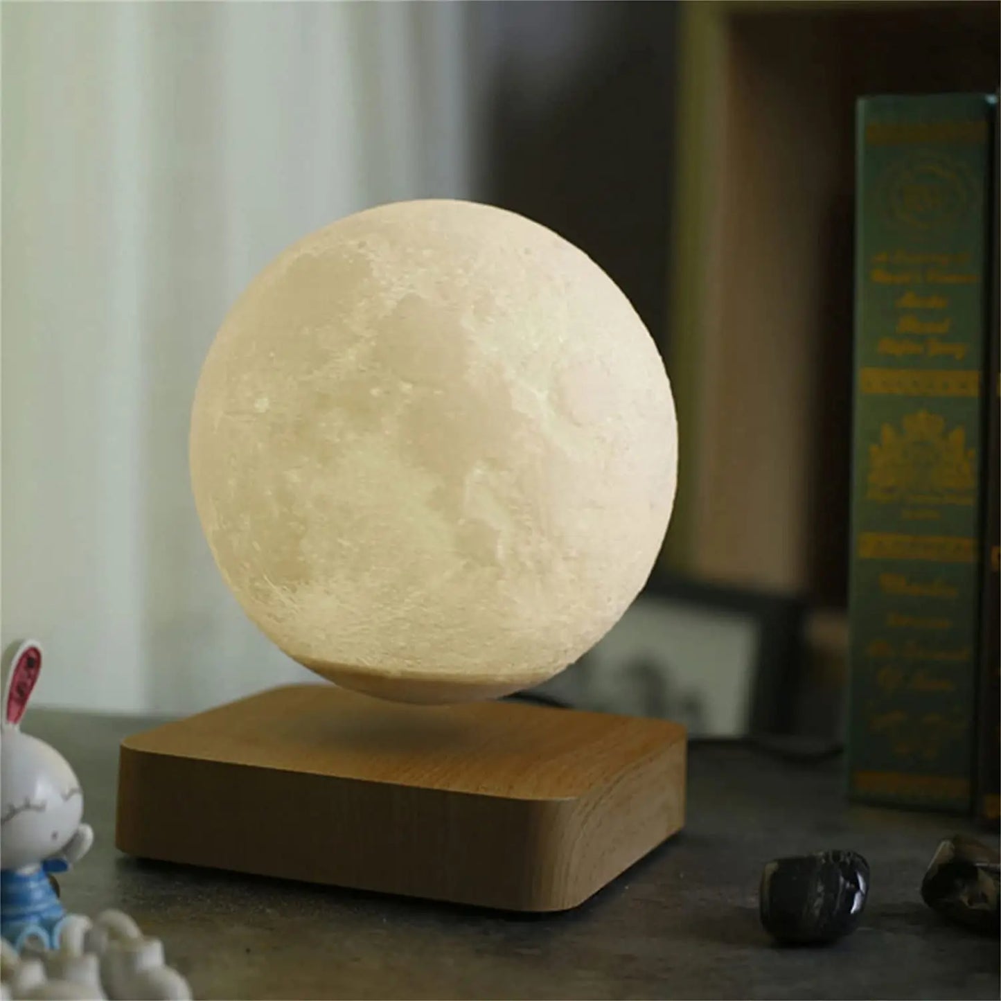 ZK30 Levitating Moon Lamp Night Light Floating 3D Printing LED Moon Lamp with Wooden Base and Magnetic with 3 Colors