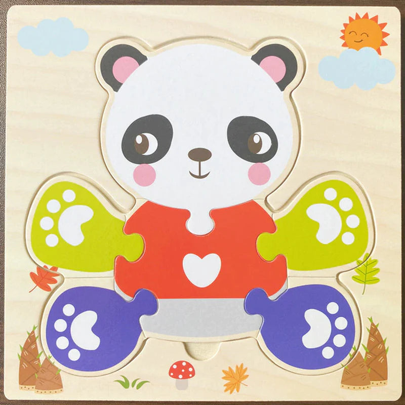 High Quality 3D Wooden Puzzles Educational Cartoon Animals Early Learning Cognition Intelligence 