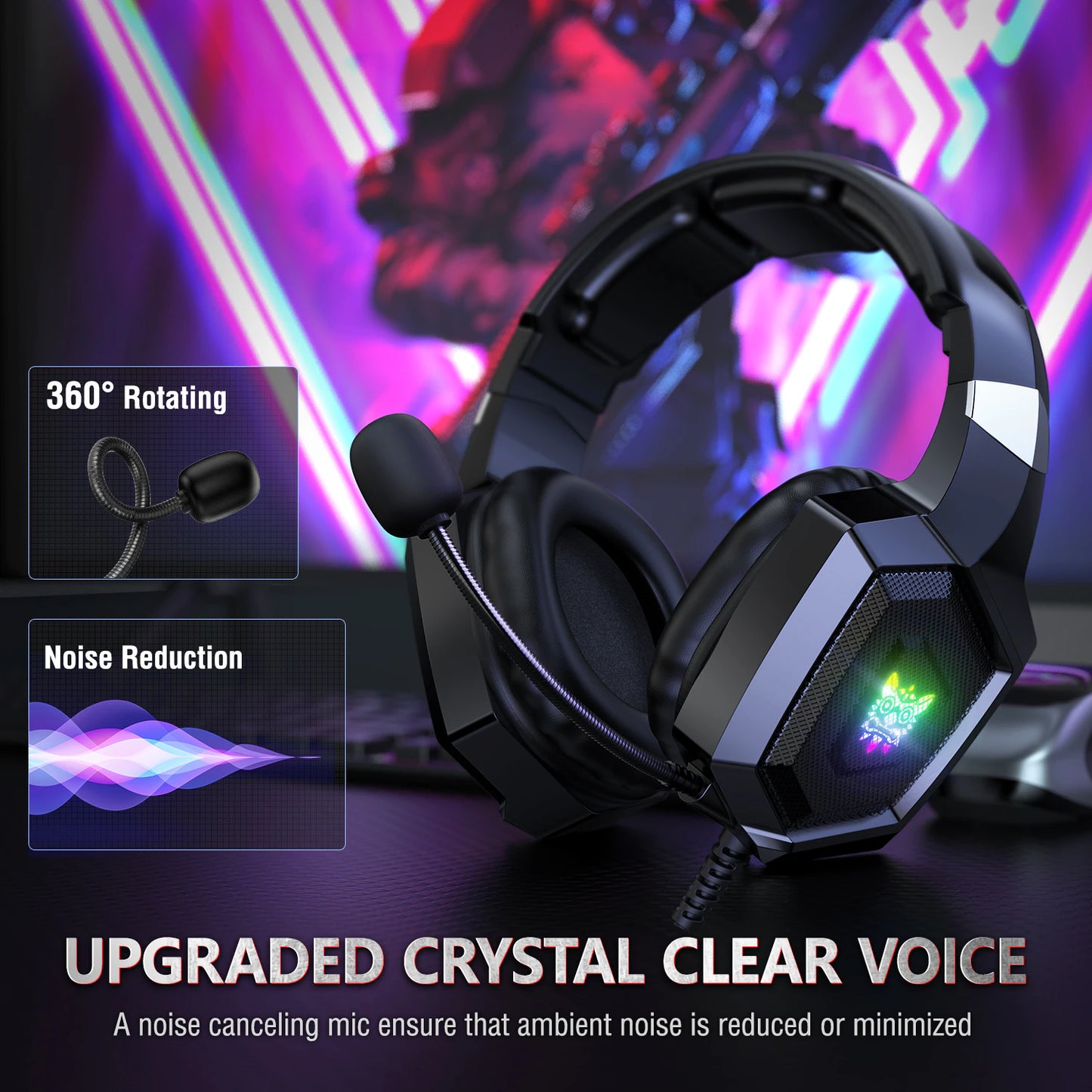 K8 Gaming Headphones with Flexible HD Mic RGB Light Surround Sound Over-Ear Wired Headset Gamer