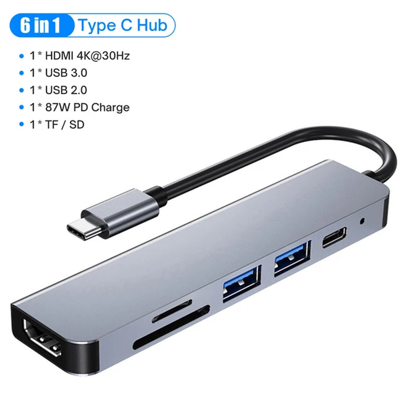 USB C HUB with 4K HDMI 100W PD USB C Port USB 3.0 RJ45 Ethernet SD/TF Card Reader Docking Station 4/5/6/8 Ports USB C Adapter