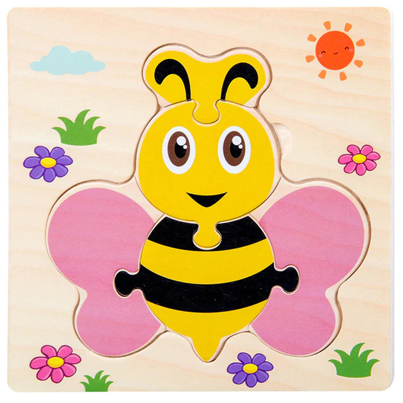 High Quality 3D Wooden Puzzles Educational Cartoon Animals Early Learning Cognition Intelligence 