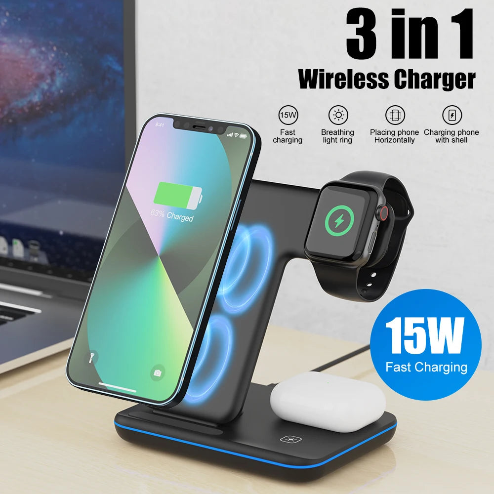 3 in 1Wireless Charger for Apple 14 13 12 Pro Max Mini Airpods Pro Iwatch Applewatch 8 7 SE 2 Stand