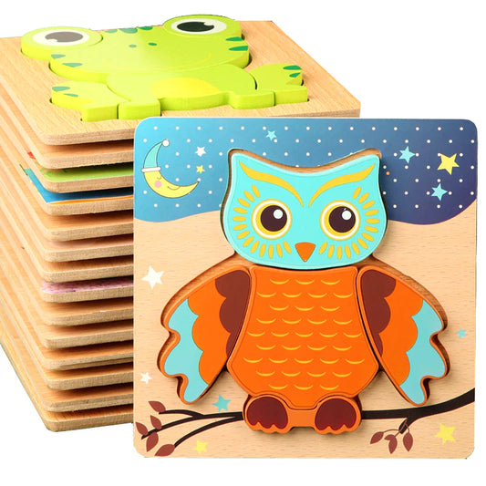 High Quality 3D Wooden Puzzles Educational Cartoon Animals Early Learning Cognition Intelligence 