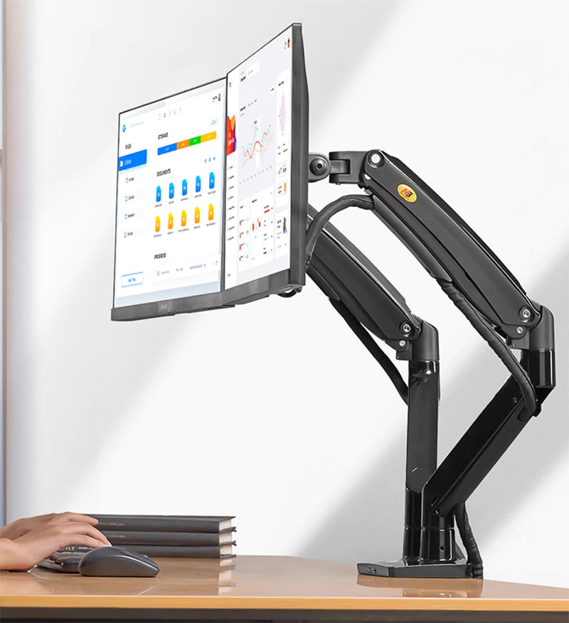 NB F195A Aluminum 22-32 Inch Dual LCD LED Monitor Mount Gas Spring Arm Monitor Holder Load 3-12Kgs