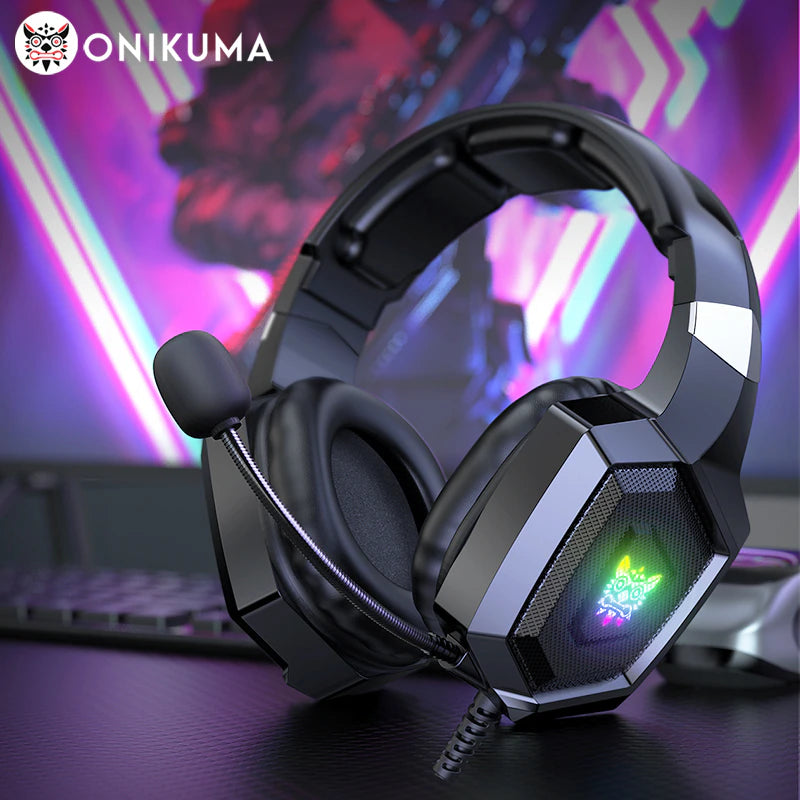 K8 Gaming Headphones with Flexible HD Mic RGB Light Surround Sound Over-Ear Wired Headset Gamer