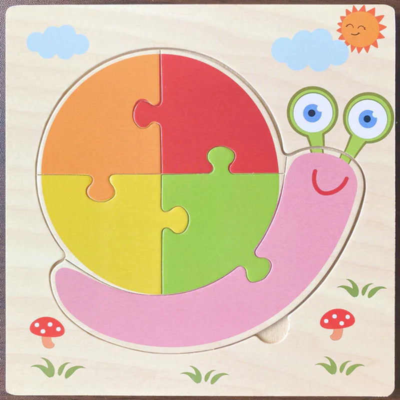 High Quality 3D Wooden Puzzles Educational Cartoon Animals Early Learning Cognition Intelligence 